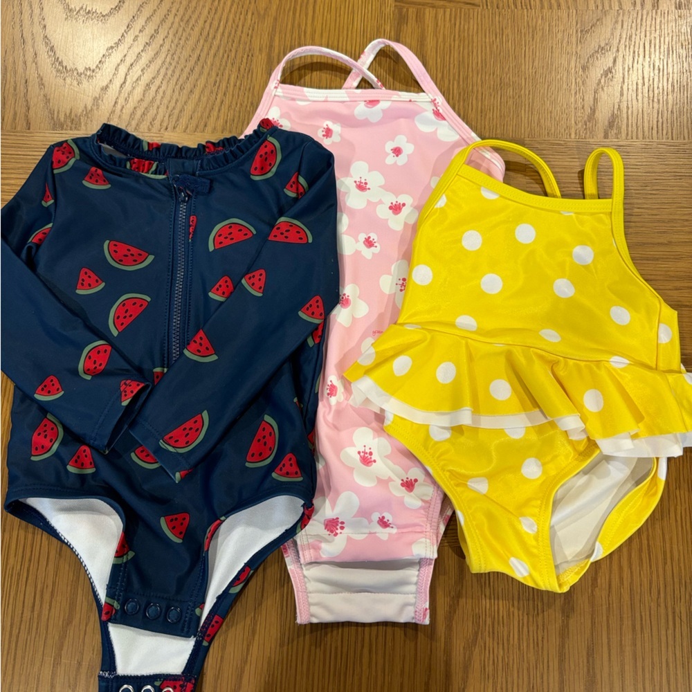Trendy Print Baby Girl Swimsuit Bundle (3) - Like New Condition!